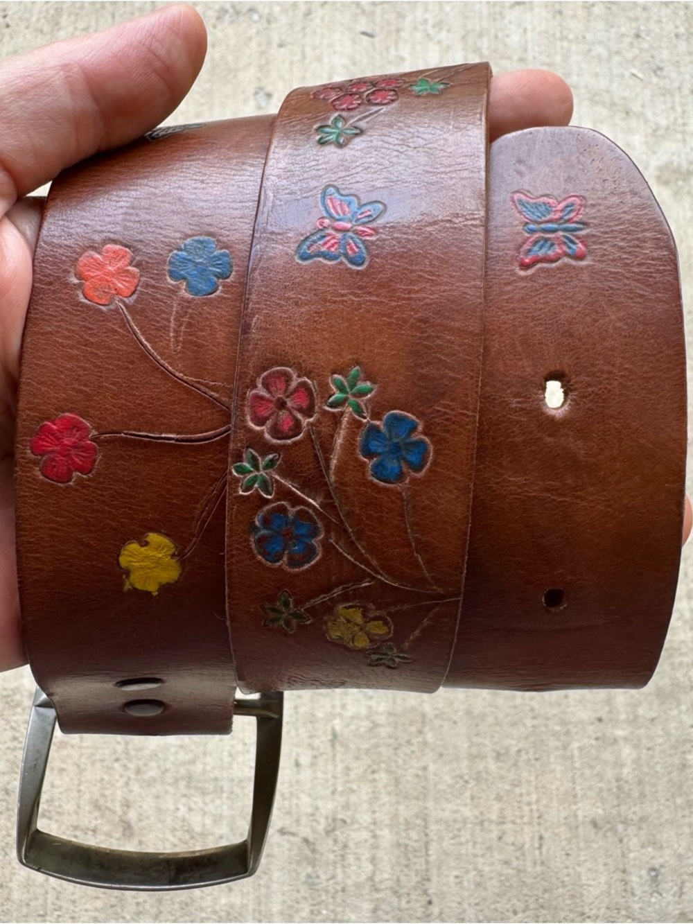 Brown Leather Floral Embossed Women’s Belt